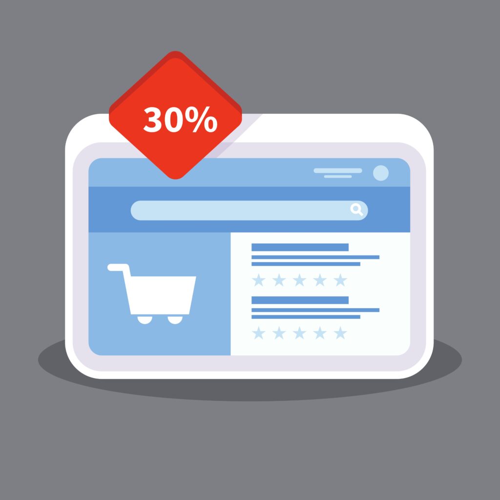 Online shopping interface with 30% discount offer